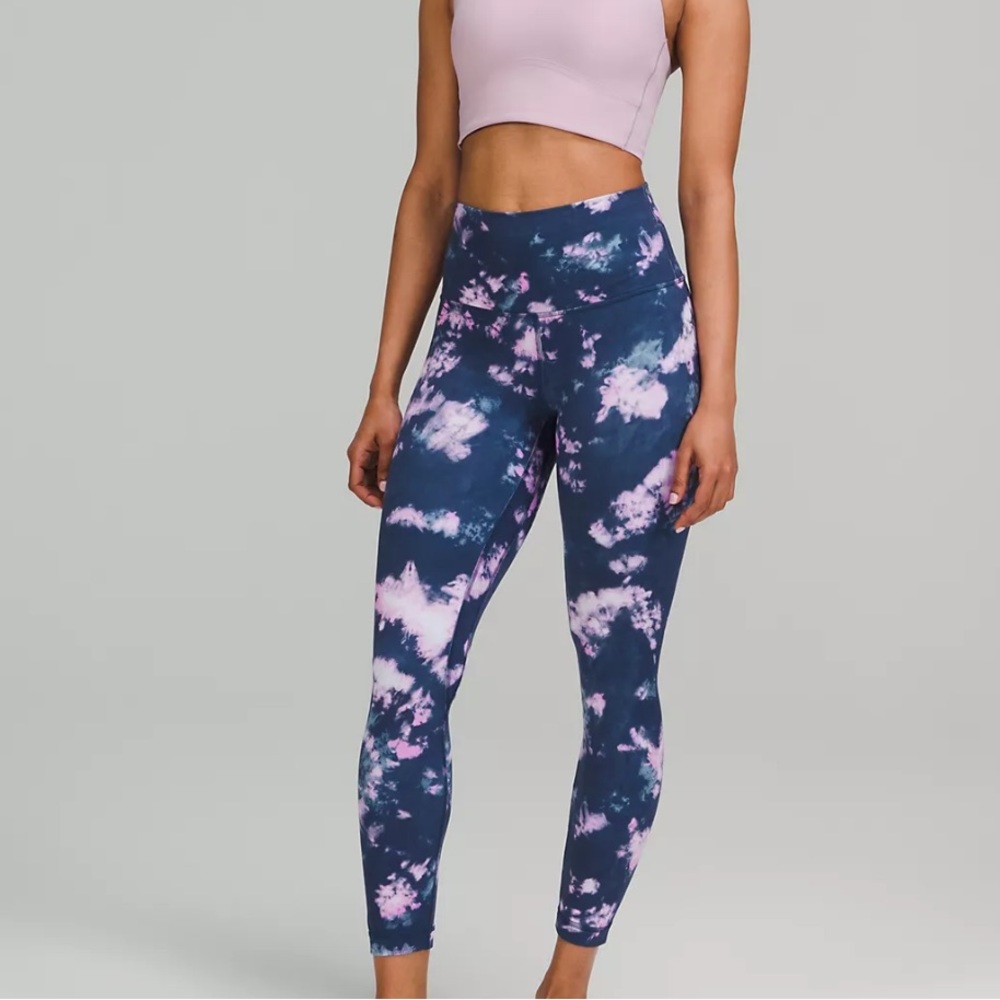 NEW LULULEMON aligns HR 25” size 10 Circulate Tie Dye Mineral Blue Multi